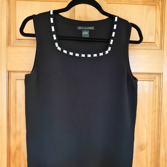 GRACE Elements Size L Black Stretch Ribbed 3 Piece Set Jacket Pencil Skirt Tank - Picture 6 of 14